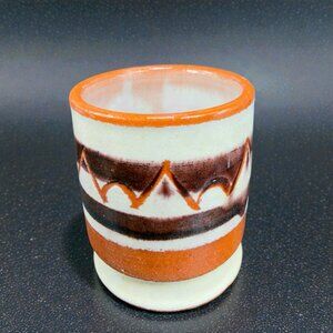 Vintage Hand Made Folk Art Redware Small Bud Vase Toothpick Holder Artist Signed